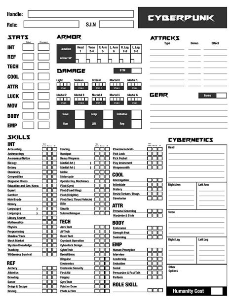 Form Fillable Character Sheet Cyberpunk Printable Forms Free Online