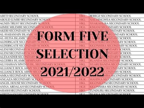 Form Five Selection 2021 Selection Form Five 2021 To 2022 Selection Za Form Five 2021 Form