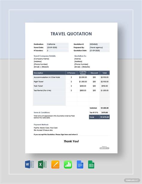 Form For Travel Quotation Excel Template And Google Sheets File For