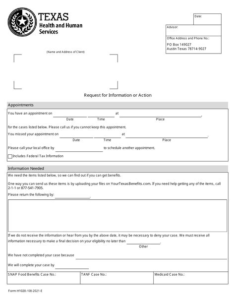 Form H1020 Download Fillable PDF or Fill Online Request for Information