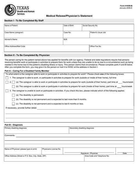 Form H1836B Download Fillable PDF or Fill Online Medical Release
