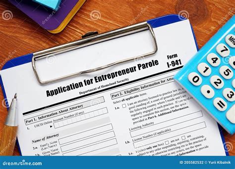 Form I941 Application for Entrepreneur Parole Stock Photo Image of