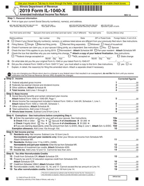 Form IL1040X 2019 Fill Out, Sign Online and Download Fillable PDF