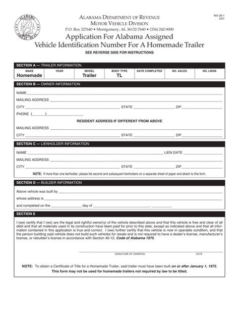 Form INV26-1 Application fork Alabama Assigned Vehicle …