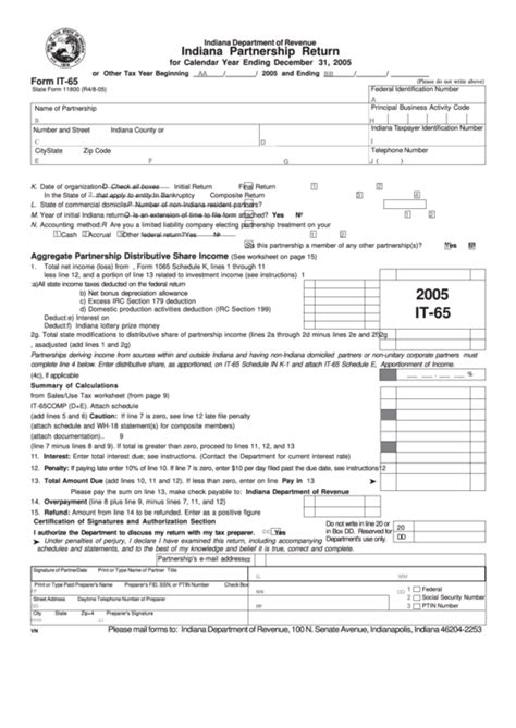 Form IT-65 Indiana Partnership Return