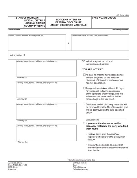 Form MC29 Download Fillable PDF or Fill Online Notice of Intent to