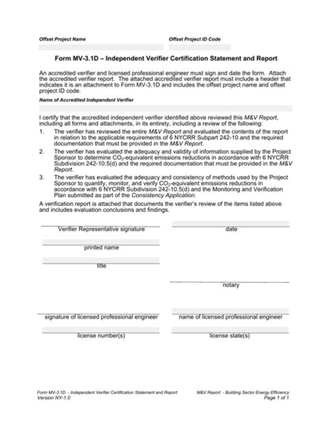 Form MV3.1D Download Fillable PDF or Fill Online Independent Verifier
