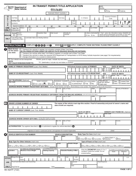 Form MV82ITPR Download Fillable PDF or Fill Online Intransit Permit