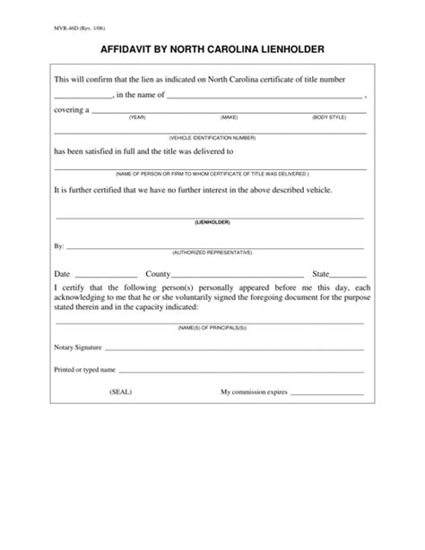 Form MVR46D Download Fillable PDF or Fill Online Affidavit by North
