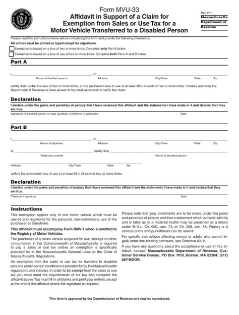 Form MVU33 Download Printable PDF or Fill Online Affidavit in Support