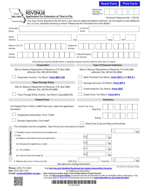 Form Mo7004 Draft Application For Extension Of Time To File