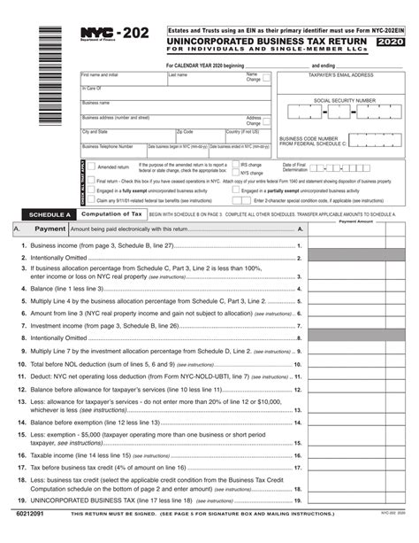 Form Nyc 202 Ez Unincorporated Business Tax Return For Individuals 2006 printable pdf download