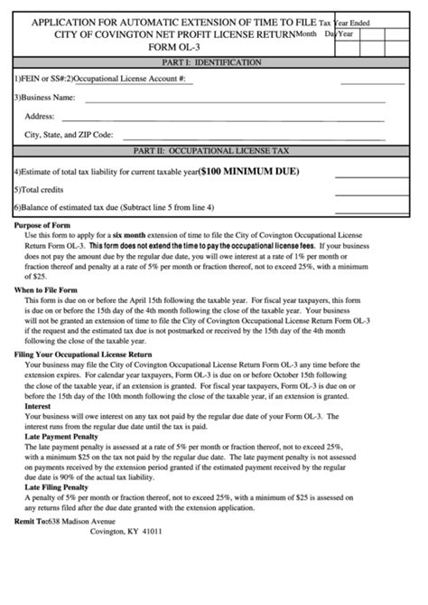 Form Ol3 Application For Automatic Extension Of Time To File City Of