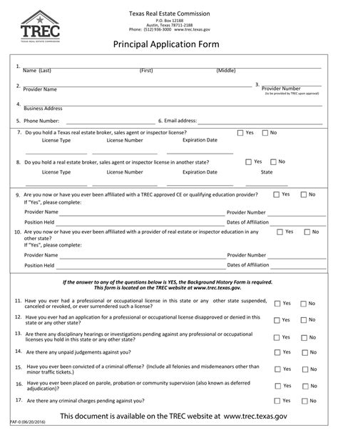 Form PAF0 Download Fillable PDF or Fill Online Principal Application