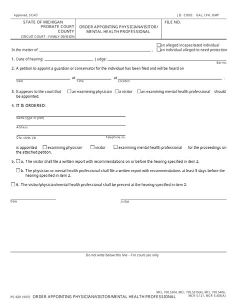 Form PC629 Download Fillable PDF or Fill Online Order Appointing