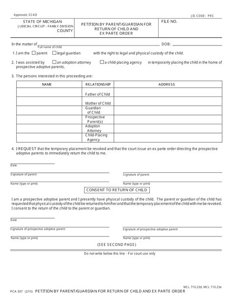 Form PCA337 Download Fillable PDF or Fill Online Petition by Parent