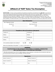 Form PFBC-715 Affidavit of "gift" Sales Tax Exemption - Pennsylvania