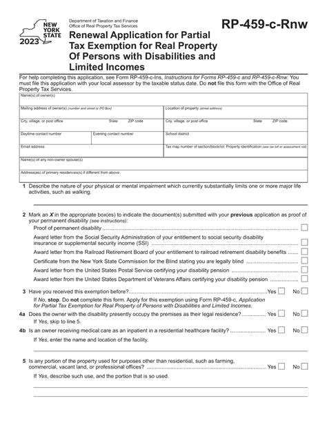 Form RP-459-C-RNW:Renewal Application For Partial Tax ... - Tax …