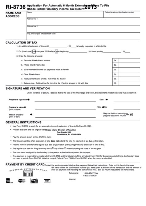 Form Ri8736 Application For Automatic 6 Month Extension Of Time To