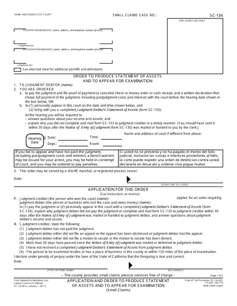 Form SC134 Download Fillable PDF or Fill Online Application and Order