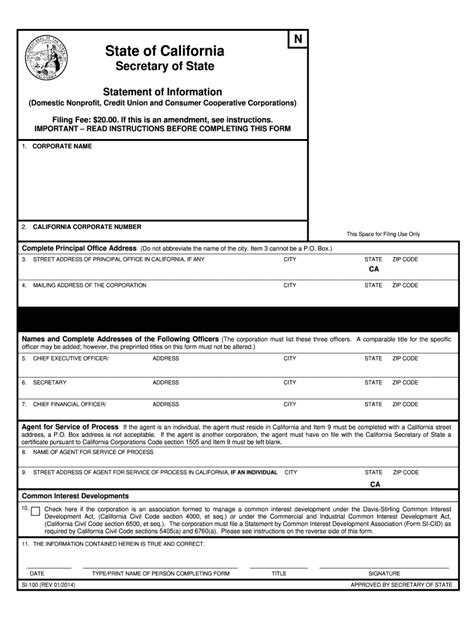 Form SI-100 Statement of Information (California …