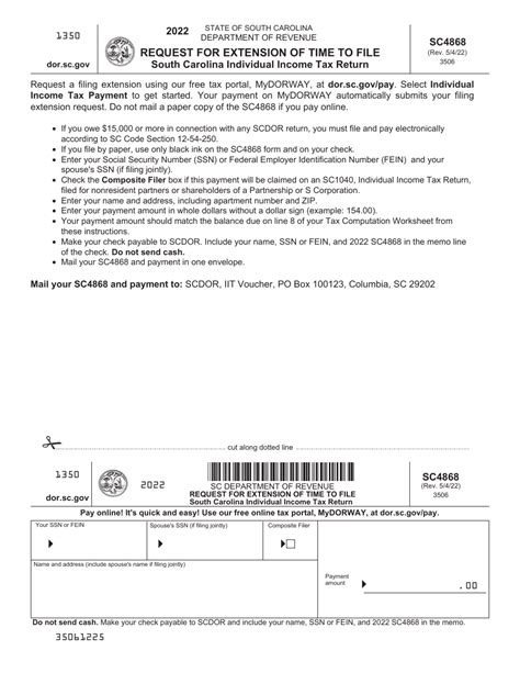 Form Sc4868 Request For Extension Of Time To File South Carolina