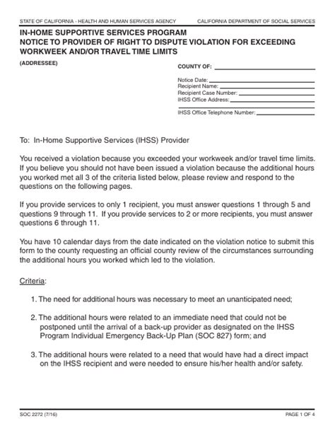 Form Soc 2272a InHome Supportive Services Program Notice To Provider