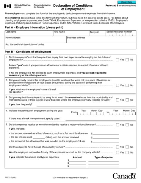 Form T2200 Download Fillable PDF or Fill Online Declaration of