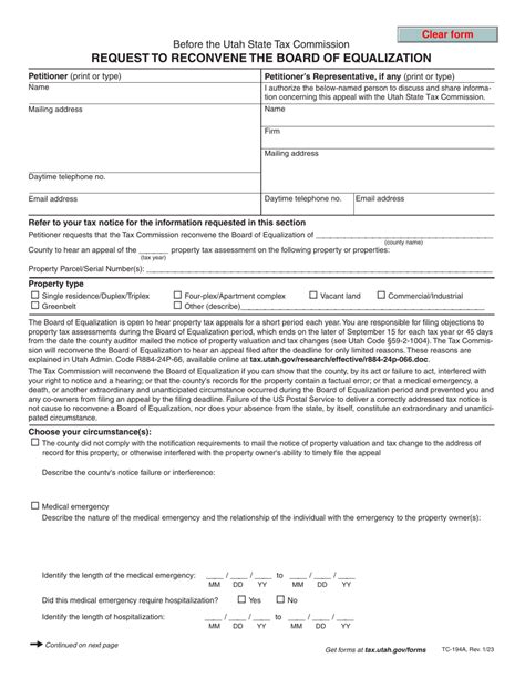 Form TC194A Download Fillable PDF or Fill Online Request to Reconvene