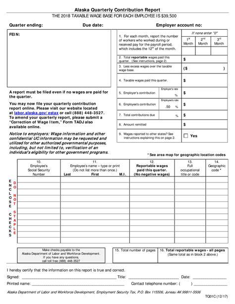 Form TQ01C Download Fillable PDF or Fill Online Alaska Quarterly ...