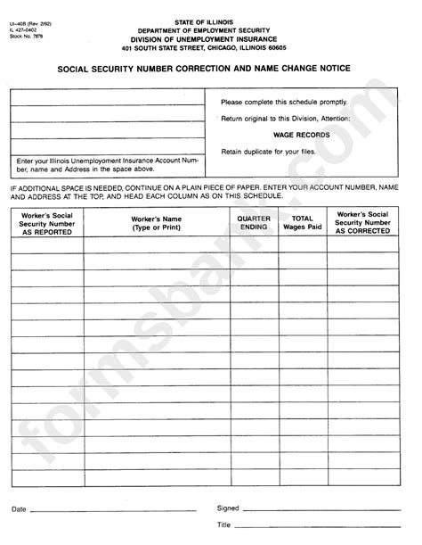 Form Ui40b Social Security Number Correction And Name Change Notice