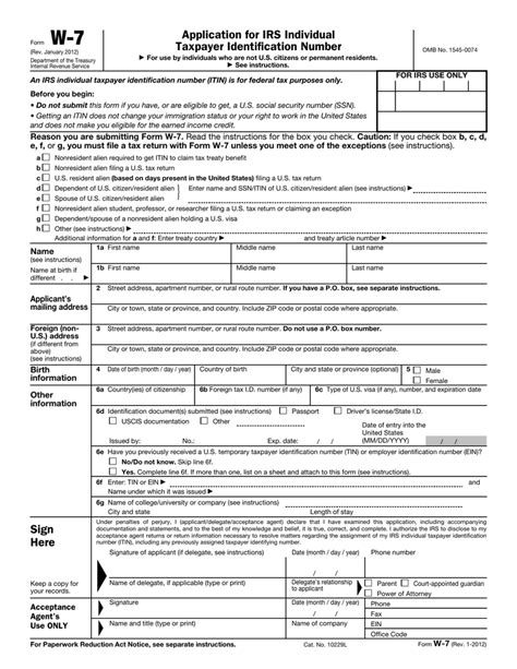 Form W7_Application for IRS Individual Taxpayer Identification Number