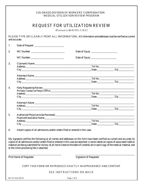 Form WC131 Download Fillable PDF or Fill Online Request for Utilization