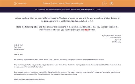 Formal Letters: Structure and Layout Worksheet - EdPlace