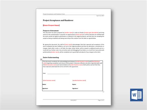 Formal Project Acceptance Form