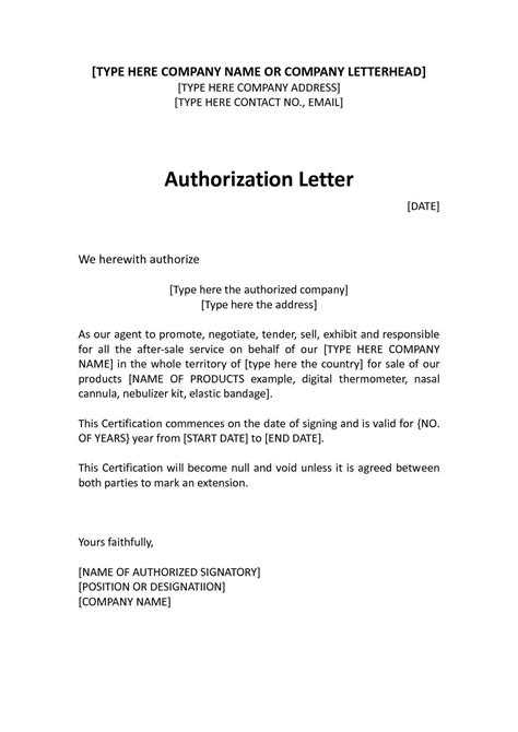 Format For Authorization Letter Template Business Format