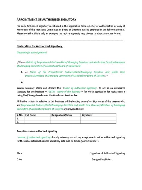 Format Proof of Appointment of Authorized Signatory PDF