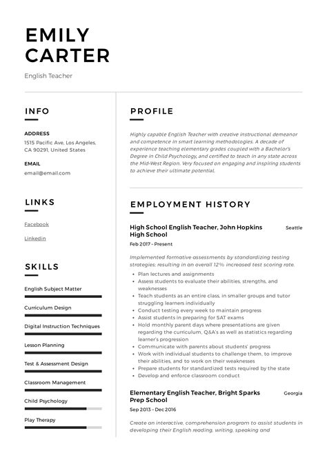 Format of resume writing in english