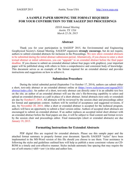 Formatting Your SAGEEP 2015 Extended Abstract