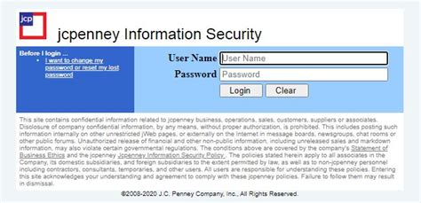 The JCP Associates Kiosk contains confidential information related to JCPenney’s current and former employees, business, sales, operations, customers, or suppliers. Unauthorized access violates its rules and regulations.. 