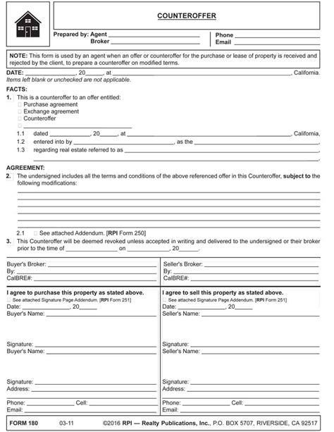 FormoftheWeek Counteroffer and Rejection of Offer — Forms 180 and