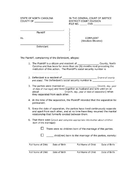 Forms Divorce Nc - Fill Out and Sign Printable PDF Template