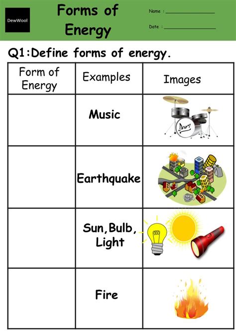 Forms Of Energy Worksheet
