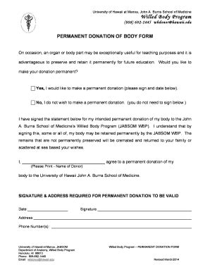 Forms to request, schedule or update Willed Body Donation