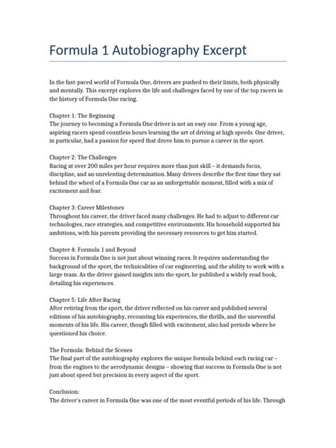 Formula 1 autobiography template