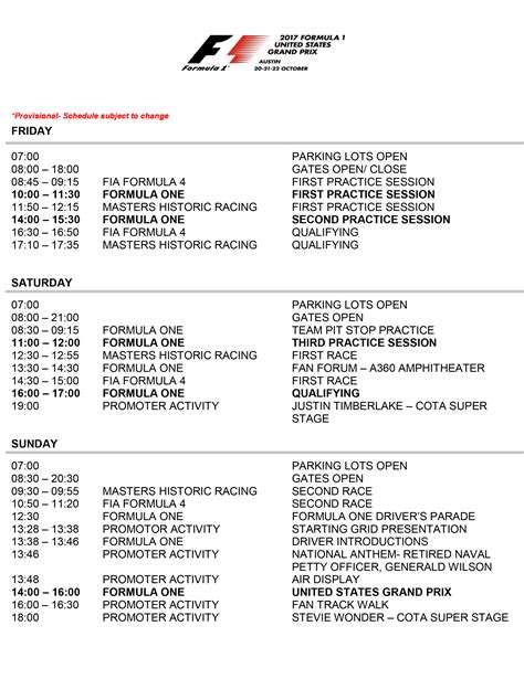 Formula 1 schedule austin cota