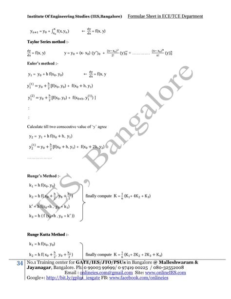 Formula sheet Mathematics Gateway of Engineering