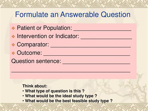 Formulate an answerable question - Physiopedia