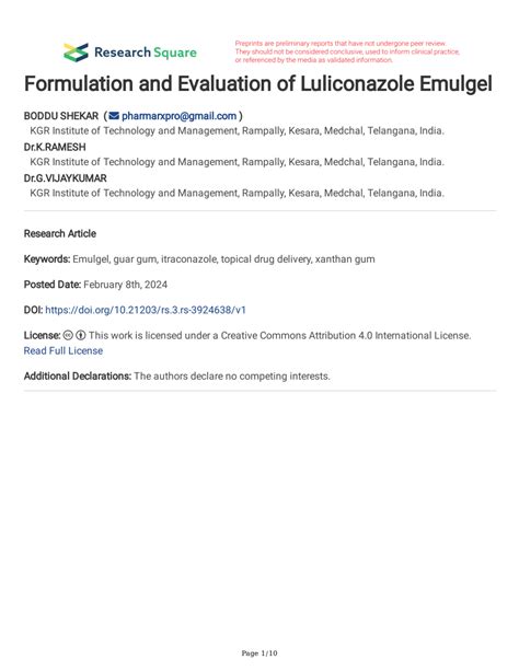 Formulation and Evaluation of Luliconazole Emulgel