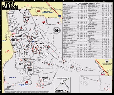 MAP OF FORT CARSON. FACILITY AQUATIC CENTERS 1. Ivy Indoor Pool 2. Nelson Indoor Pool 3. Outdoor Pool ARMY COMMUNITY SERVICE 1. Main ACS Ctr. 2. ACS Annex 3. Survivor Outreach Services DINING AND ENTERTAINMENT 1. Elkhorn Catering & Conference Ctr. 2. Mulligan's Snack Bar & Grill 3. Special Events Ctr.